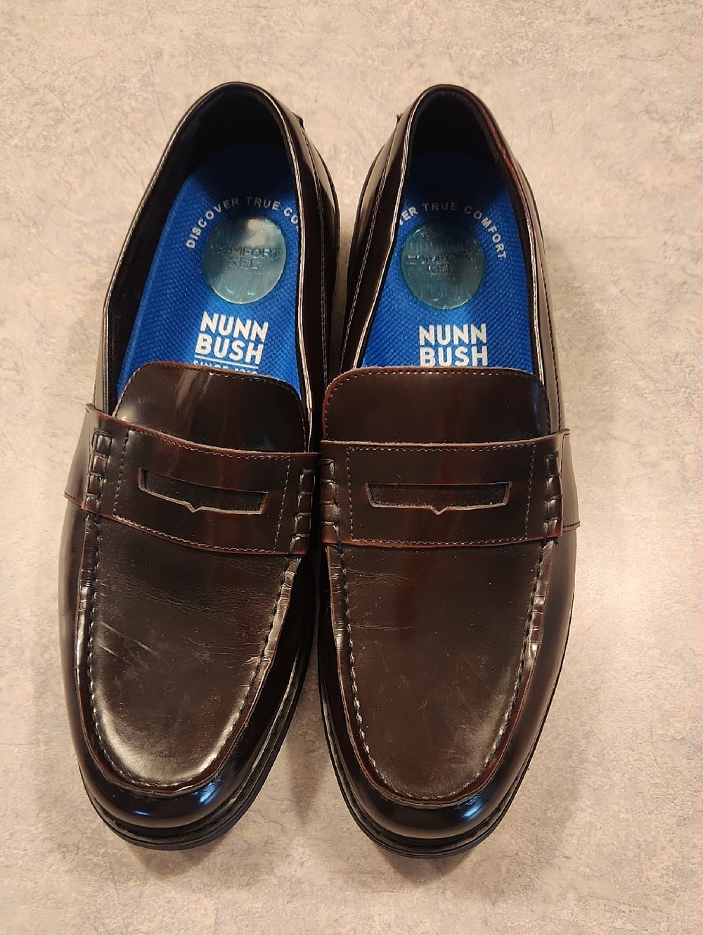 Nunn Bush Men's Dark Brown Leather Penny Loafers with Blue Insoles